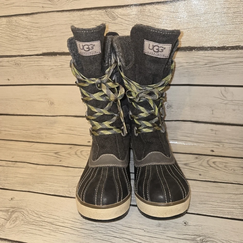 UGG Baroness Mid Winter Snow Boots Womens Size 7 EUR 38 Waterproof Gray Lace up